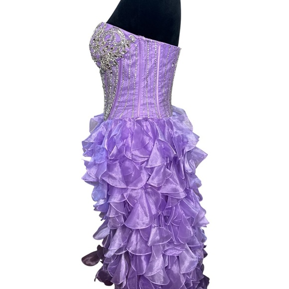 Sherri Hill Beaded Strapless Gown – Lavender Ruffle High-Low Prom/Pageant Dress - Picture 4 of 10